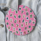 MahJong tegels op roze Ronde Button 6,0 Cm (In situ)