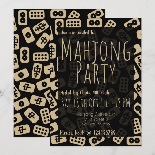 Mahjong tegels - partijuitnodiging kaart (Voorkant / Achterkant)