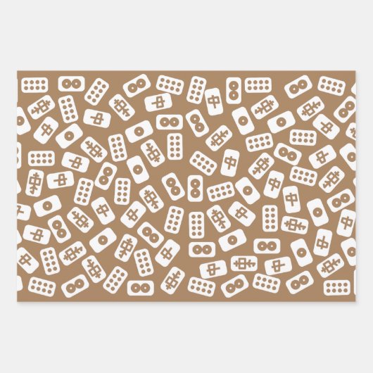 Mahjong tegels patroon op bruine achtergrond inpakpapier vel (Voorkant 3)