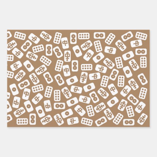 Mahjong tegels patroon op bruine achtergrond inpakpapier vel (Voorkant 2)