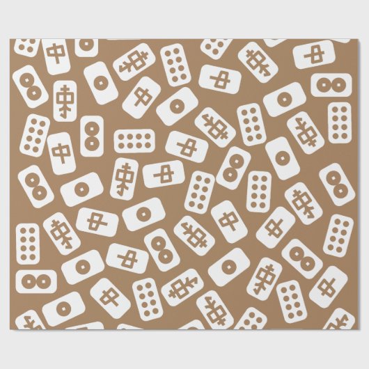 Mahjong tegels patroon wit op bruin cadeaupapier (Vlak)
