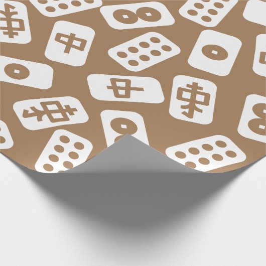 Mahjong tegels patroon wit op bruin cadeaupapier (Hoek)