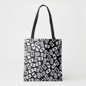 Mahjong tegels patten wit op zwart tote bag (Voorkant)