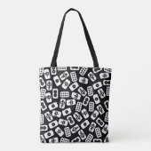 Mahjong tegels patten wit op zwart tote bag (Achterkant)