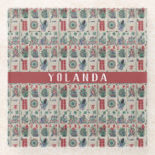 Mahjong Tegels Pattern Personalized Glazen Onderzetter (Voorkant)