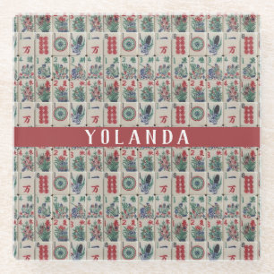 Mahjong Tegels Pattern Personalized Glazen Onderzetter