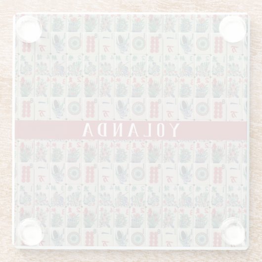 Mahjong Tegels Pattern Personalized Glazen Onderzetter (Achterkant)