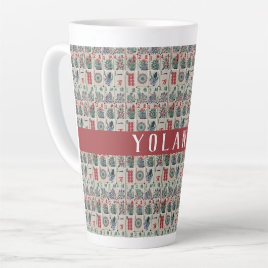 Mahjong Tegels Pattern Personalized Latte Mok (Linkerhoek)