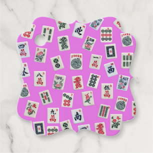 MahJong tegels symbolen en patronen op roze Bedankjes Labels