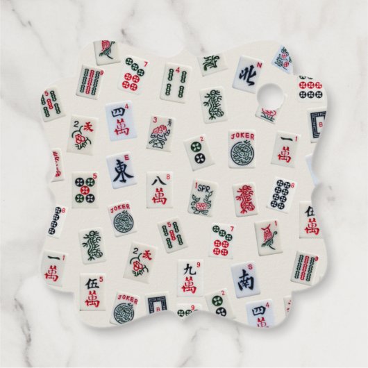 MahJong tegels symbolen en patronen op roze Bedankjes Labels (Achterkant)