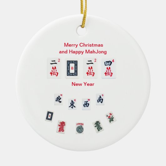 Mahjong tegels symbolen ontwerp voor Kerstmis Keramisch Ornament (Voorkant)