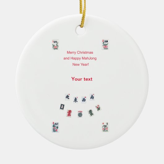 Mahjong tegels symbolen ontwerp voor Kerstmis Keramisch Ornament (Voorkant)