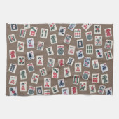 MahJong tegels (symbolen) op bruin Theedoek (Horizontaal)