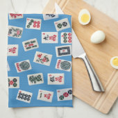 MahJong tegels (symbolen) op lichtblauw Theedoek (Quarter Fold)