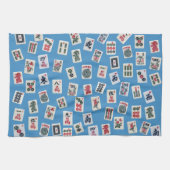 MahJong tegels (symbolen) op lichtblauw Theedoek (Horizontaal)