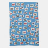 MahJong tegels (symbolen) op lichtblauw Theedoek (Verticaal)