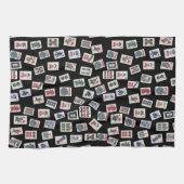 MahJong tegels (symbolen) op zwart Theedoek (Horizontaal)