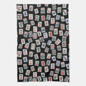 MahJong tegels (symbolen) op zwart Theedoek (Verticaal)
