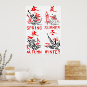 Mahjong-Tegels, vier seizoenen, op witte achtergro Poster (Keuken)