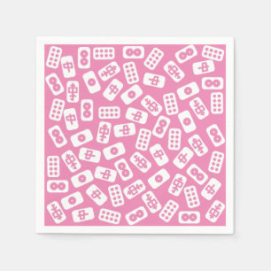 Mahjong tegels wit op baby roze servet