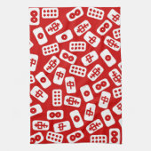 Mahjong tegels wit op rood theedoek (Verticaal)