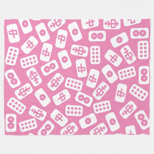 Mahjong tegels wit op roze fleece deken (Voorkant (Horizontaal))