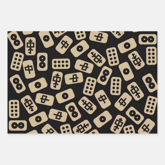 Mahjong tegels witte bruine en zwarte combinatie inpakpapier vel (Voorkant)