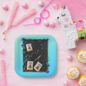 Mahjong themed papieren bord met blauw bloemontwer (Feest)