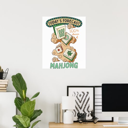 Mahjong Tiles and Clouds Cartoon Poster (Thuiskantoor)
