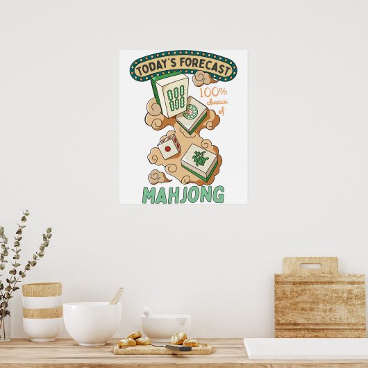 Mahjong Tiles and Clouds Cartoon Poster (Keuken)