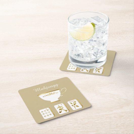 Mahjong Tiles and Teacup Paper Coaster Kartonnen Onderzetters (Insitu)