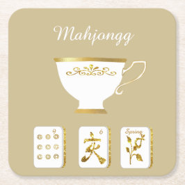 Mahjong Tiles and Teacup Paper Coaster Kartonnen Onderzetters