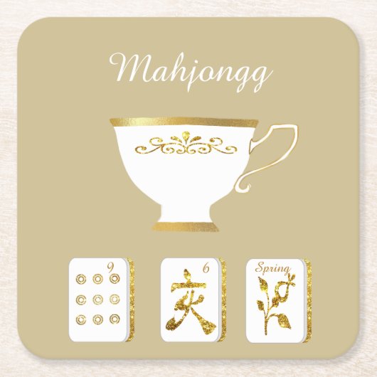 Mahjong Tiles and Teacup Paper Coaster Kartonnen Onderzetters (Voorkant)