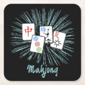 Mahjong Tiles Blue Starburst Custom Kartonnen Onderzetters (Voorkant)