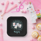 Mahjong Tiles Blue Starburst Custom Papieren Bordje (Feest)