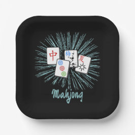 Mahjong Tiles Blue Starburst Custom Papieren Bordje