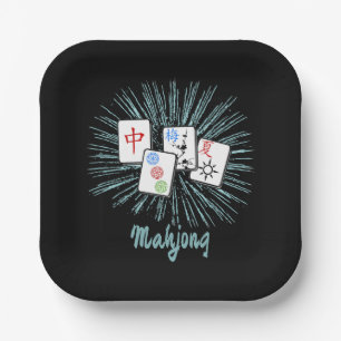 Mahjong Tiles Blue Starburst Custom Papieren Bordje