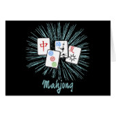 Mahjong Tiles Blue Starburst Custom Wenskaart (Voorkant Horizontaal)