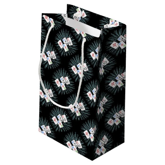 Mahjong Tiles op Black Small Gift Bag Klein Cadeauzakje (Achterkant Gekanteld)