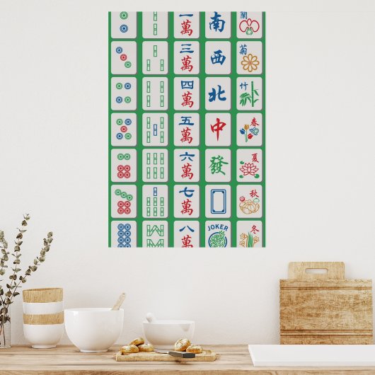 Mahjong Tiles over Green Poster (Keuken)