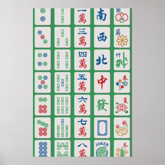 Mahjong Tiles over Green Poster (Voorkant)