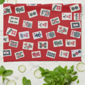 MahJong tiles (symbols) on red Theedoek (Gevouwen)