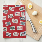 MahJong tiles (symbols) on red Theedoek (Quarter Fold)
