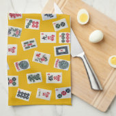 MahJong tiles (symbols) on yellow Theedoek (Quarter Fold)