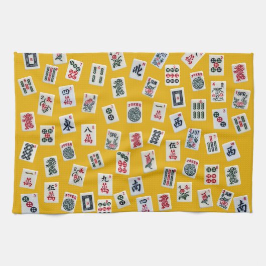 MahJong tiles (symbols) on yellow Theedoek (Horizontaal)