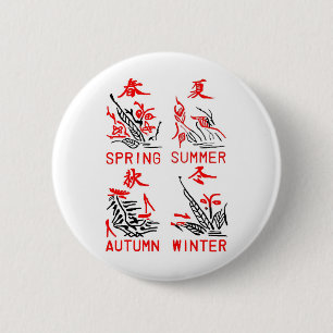 Mahjong Tiles, vier seizoenen, op witte achtergron Ronde Button 5,7 Cm