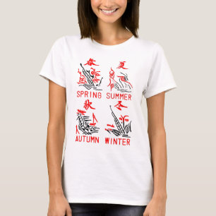 Mahjong Tiles, vier seizoenen, op witte achtergron T-shirt