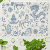 Mahjong Toile Kitchen Towel - Horses and Dragons Theedoek (Gevouwen)