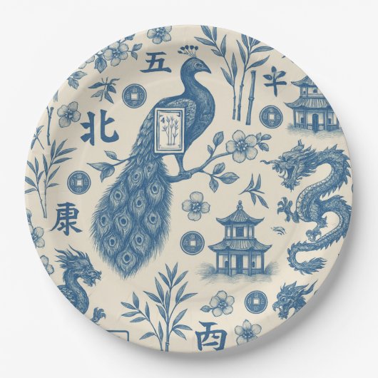 Mahjong Toile Paper Plates Papieren Bordje (Voorkant)