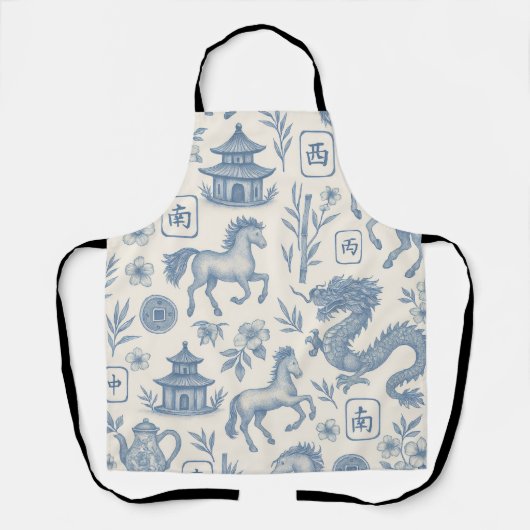 Mahjong Toile - Year of the Horse Apron Schort (Voorkant)